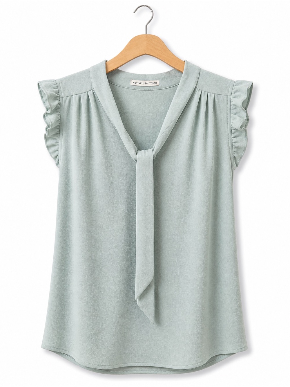 Active USA Light Sage Tie-Neck Cap Sleeve Blouse Medium